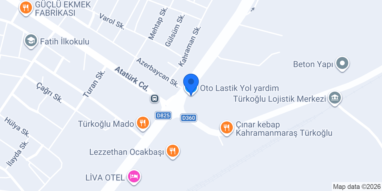 Oto Lastik Yol yardim konumu