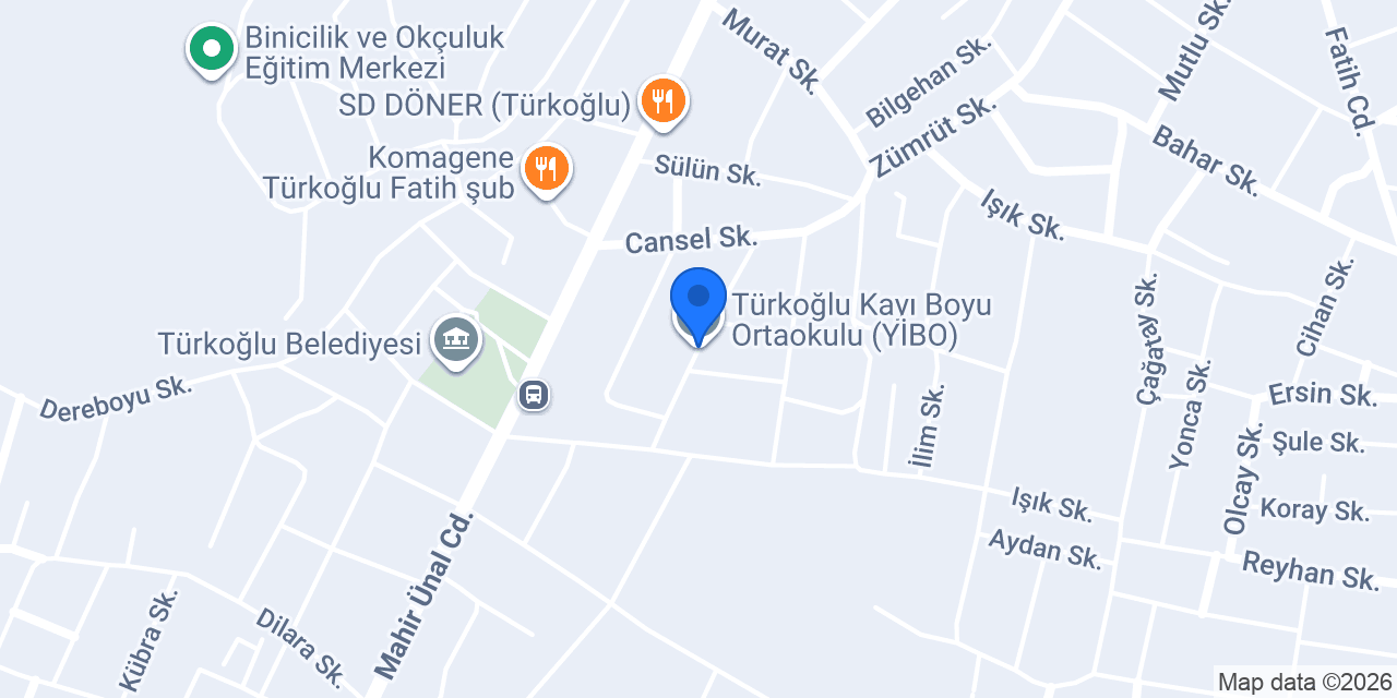 Türkoğlu Kayı Boyu Ortaokulu (YİBO) konumu