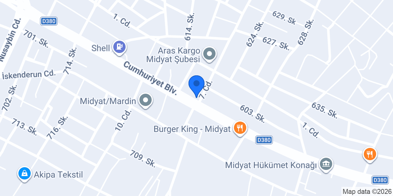 Hatay Döner Midyat konumu