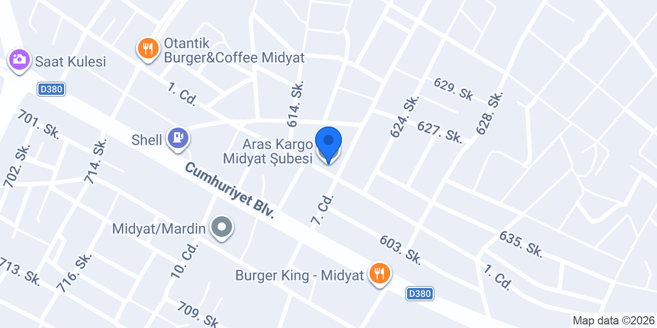 Aras Kargo Midyat Şubesi konumu
