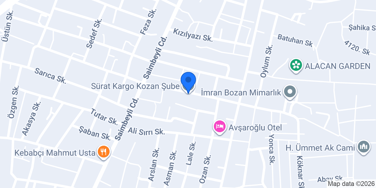 Sürat Kargo Kozan Şube konumu