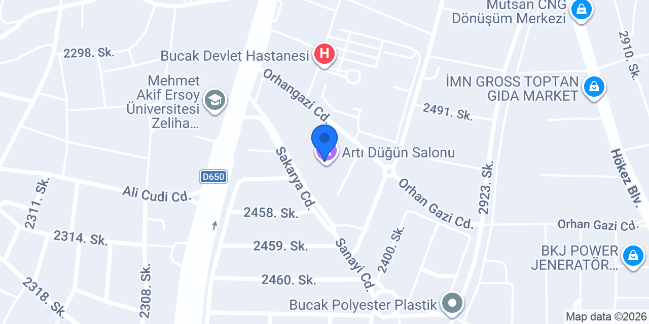 Artı Düğün Salonu konumu