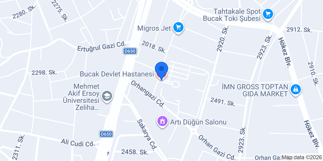 Bucak Devlet Hastanesi konumu