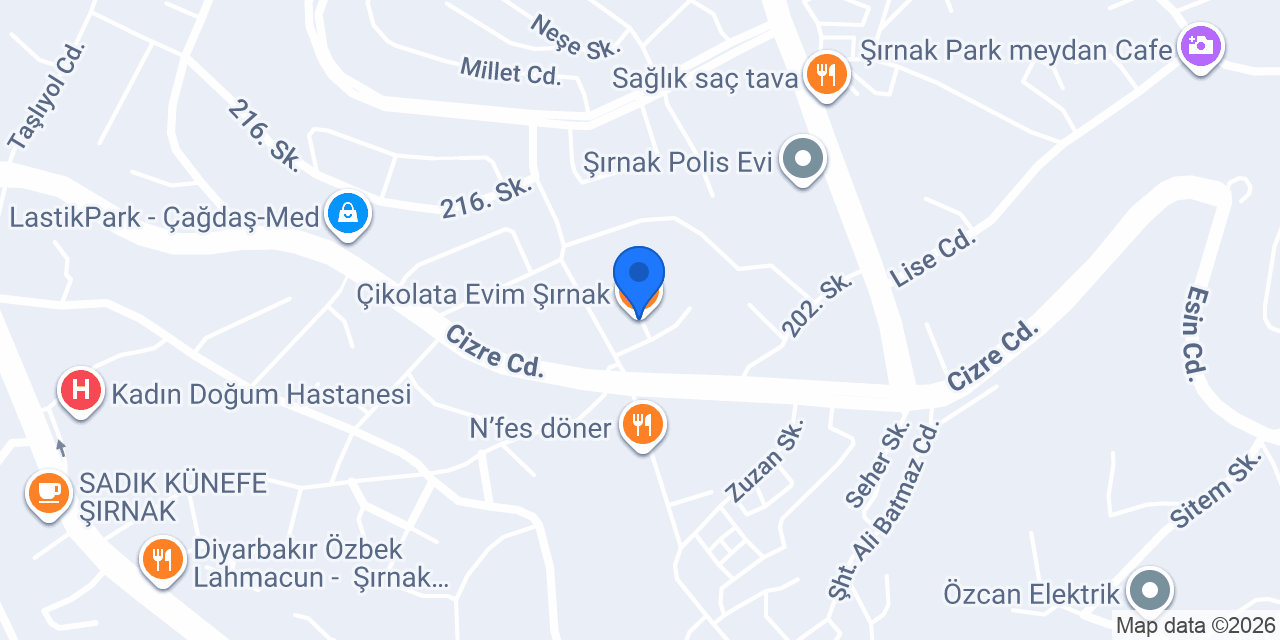 Çikolata Evim Şırnak konumu