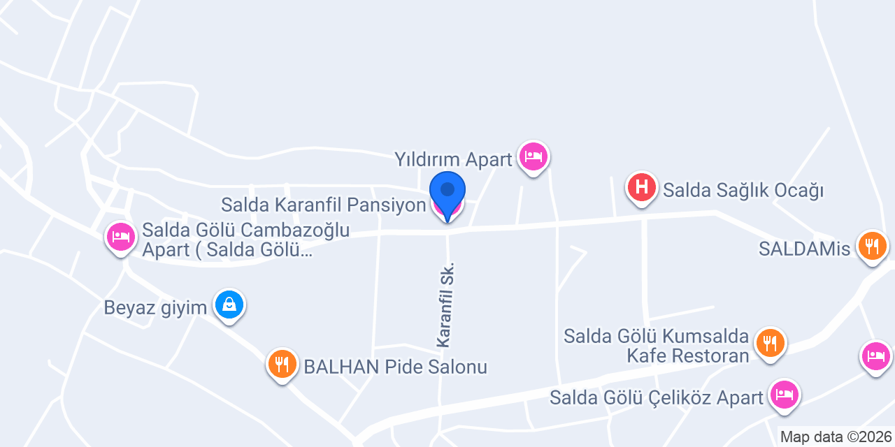 Salda Karanfil Pansiyon konumu