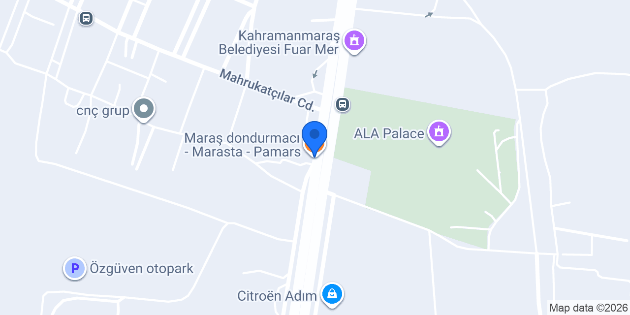 Maraş dondurmacı - Marasta - Pamars konumu