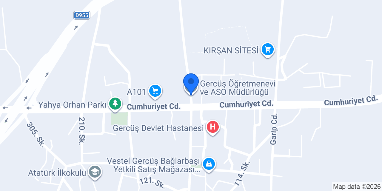 Gercüş Öğretmenevi ve ASO Müdürlüğü konumu
