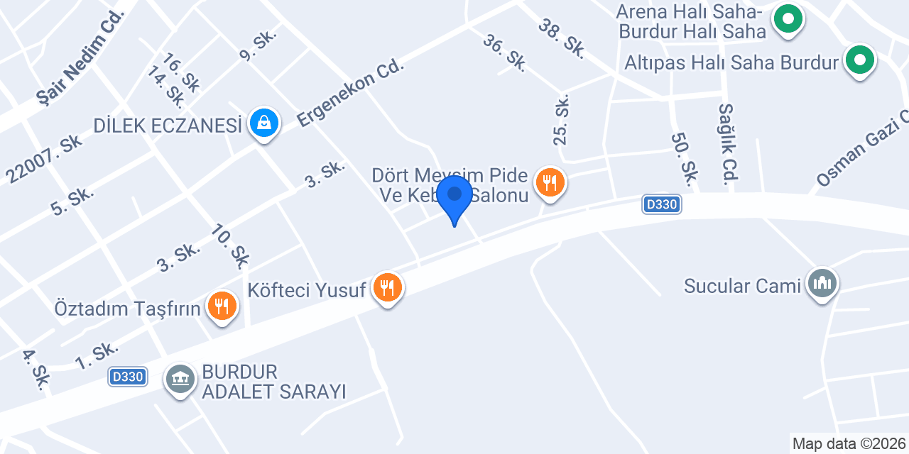 Burdur Semizler Pansiyon konumu