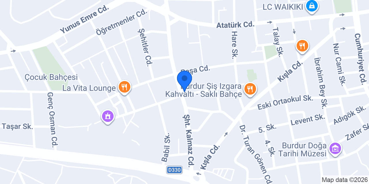 Alaçatı Muhallebicisi Burdur Cadde konumu