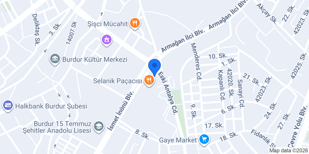 Burdur İl Sağlık Müdürlüğü konumu