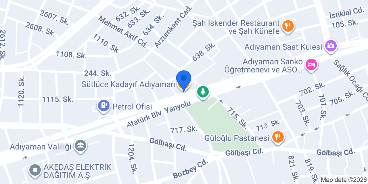 Sütlüce Kadayıf Adıyaman konumu