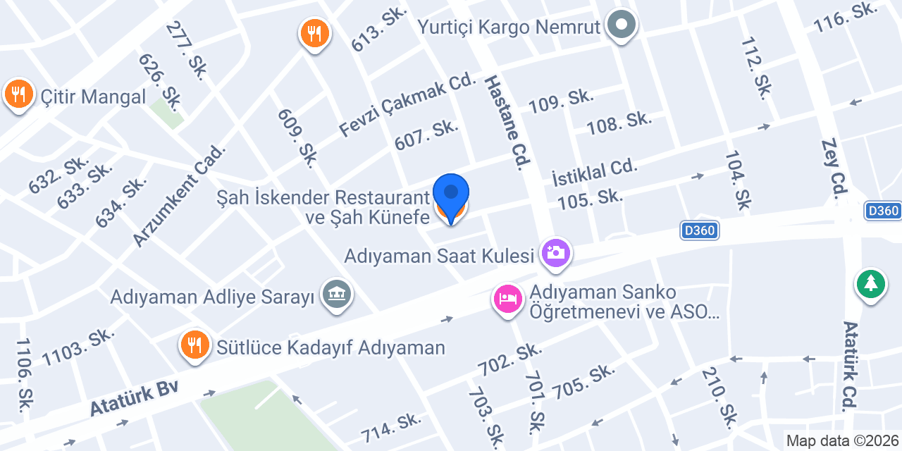 Şah İskender Restaurant ve Şah Künefe konumu