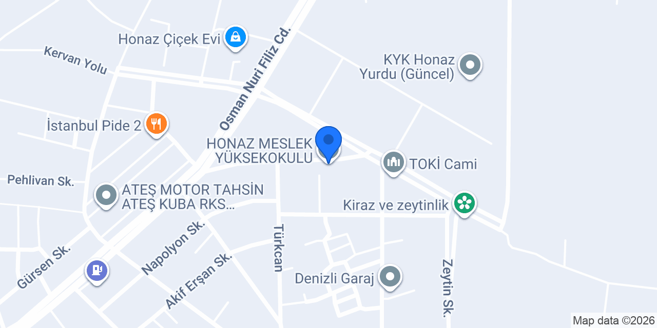 HONAZ MESLEK YÜKSEKOKULU konumu