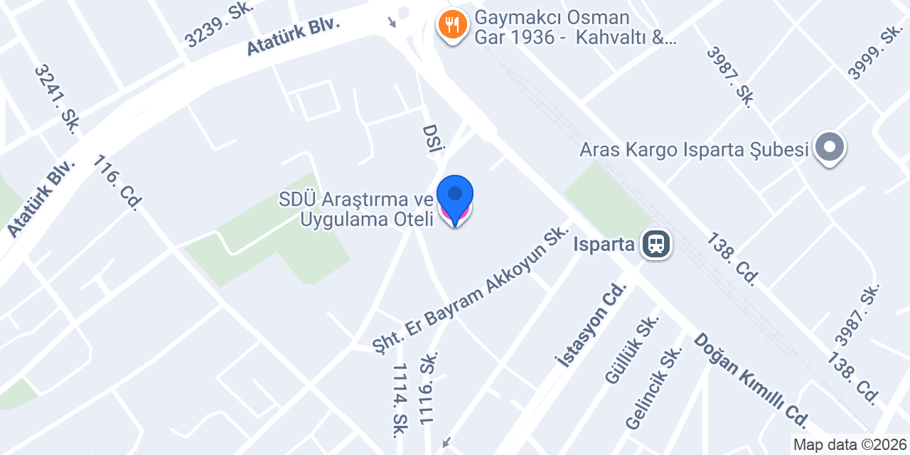SDÜ Araştırma ve Uygulama Oteli konumu