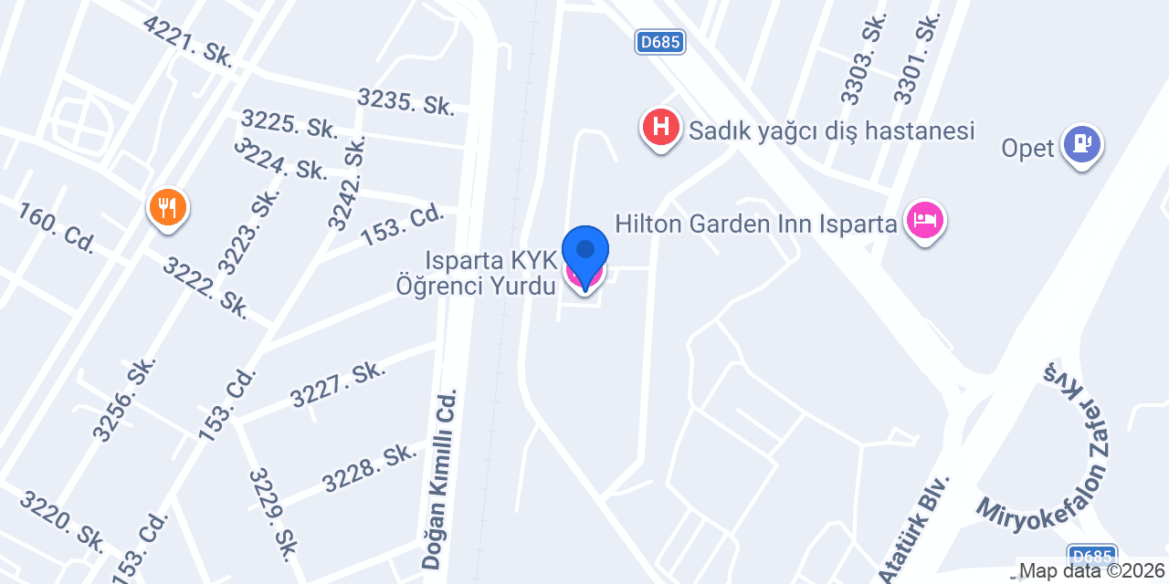 Isparta KYK Öğrenci Yurdu konumu