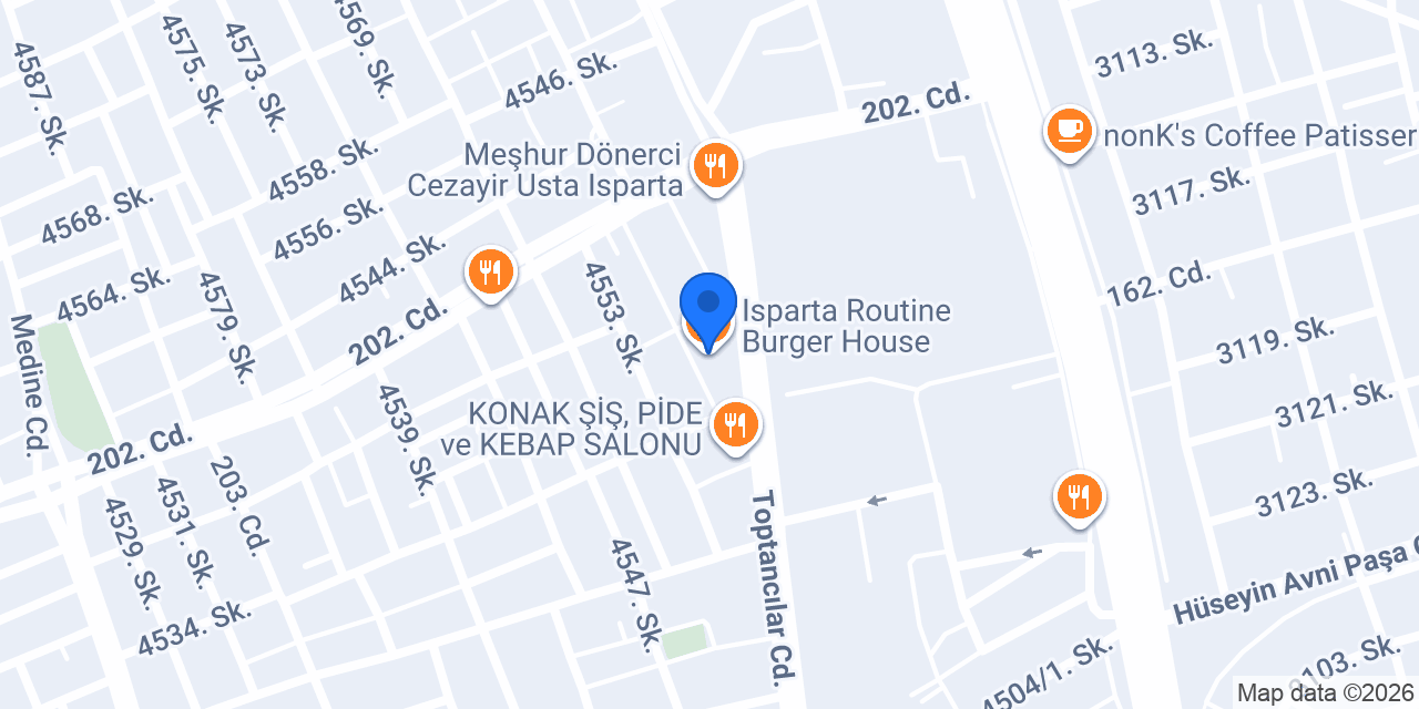 Isparta Routine Burger House konumu