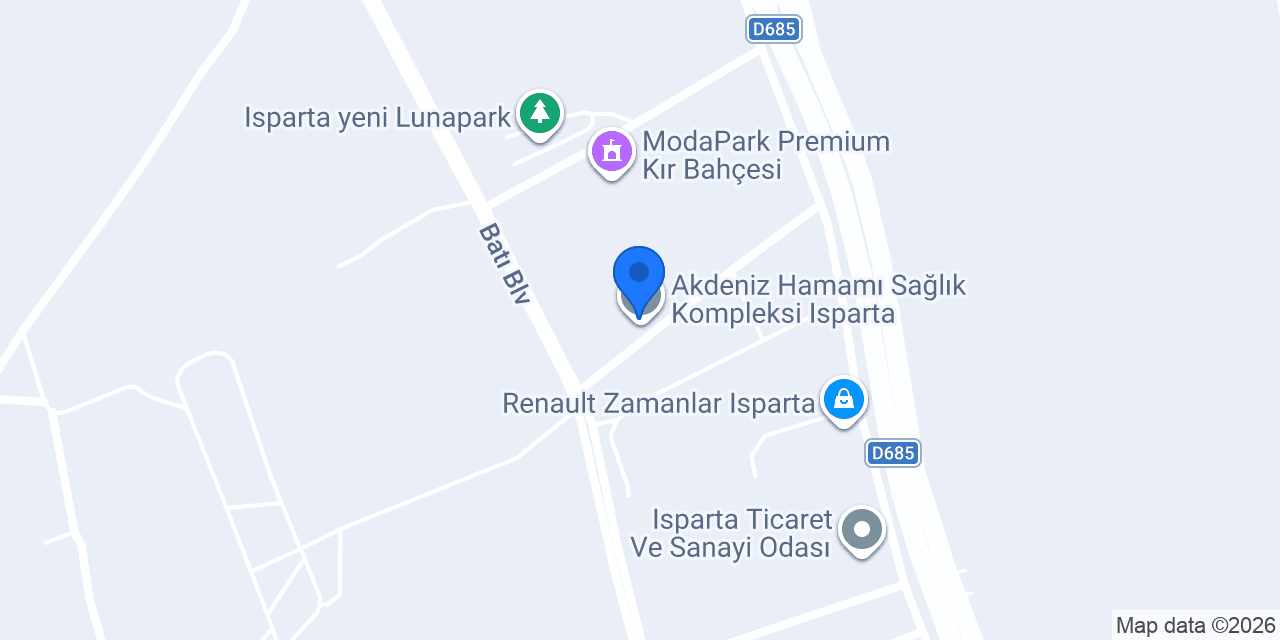 Akdeniz Hamamı Sağlık Kompleksi Isparta konumu
