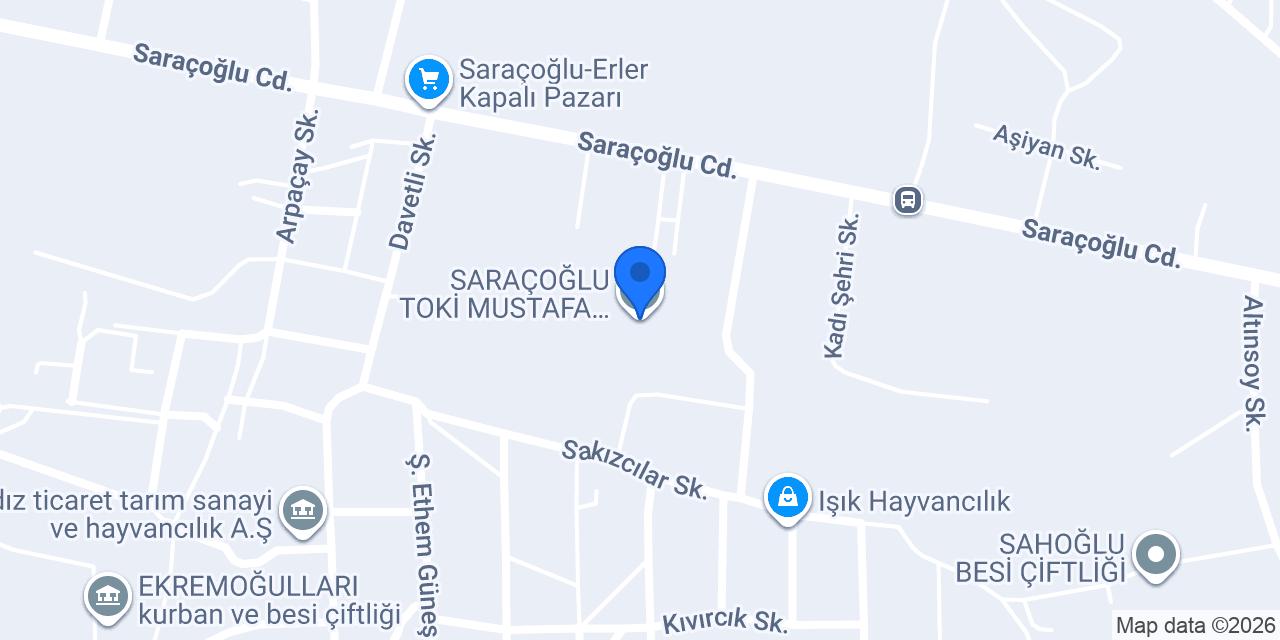 SARAÇOĞLU TOKİ MUSTAFA ÇETİN İLKOKULU konumu