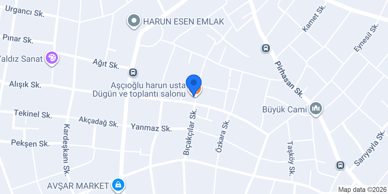 Aşçıoğlu harun usta Dügün ve toplantı salonu konumu