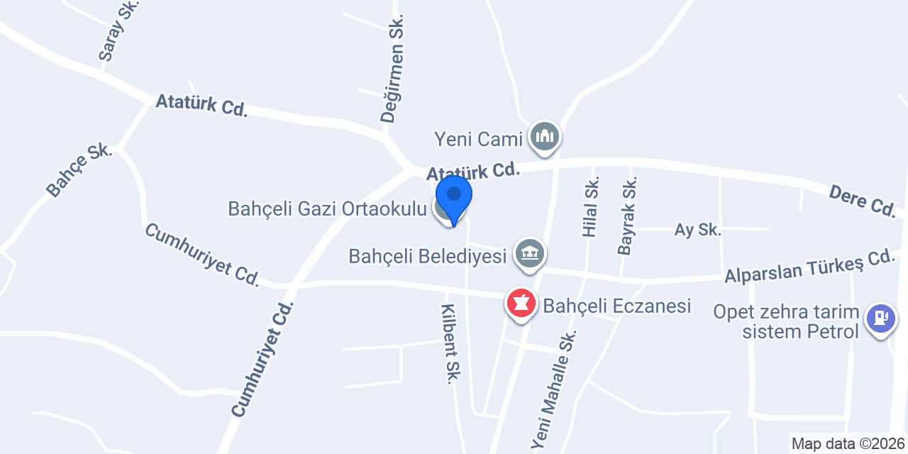 Bahçeli Gazi Ortaokulu konumu
