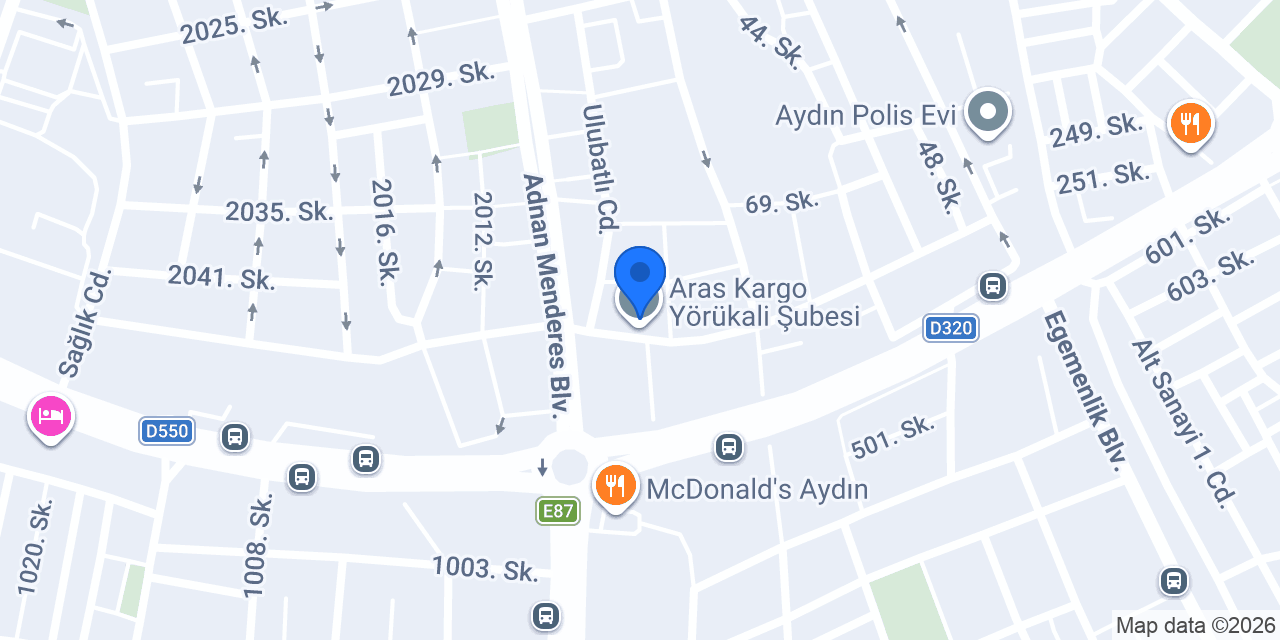 Aras Kargo Yörükali Şubesi konumu
