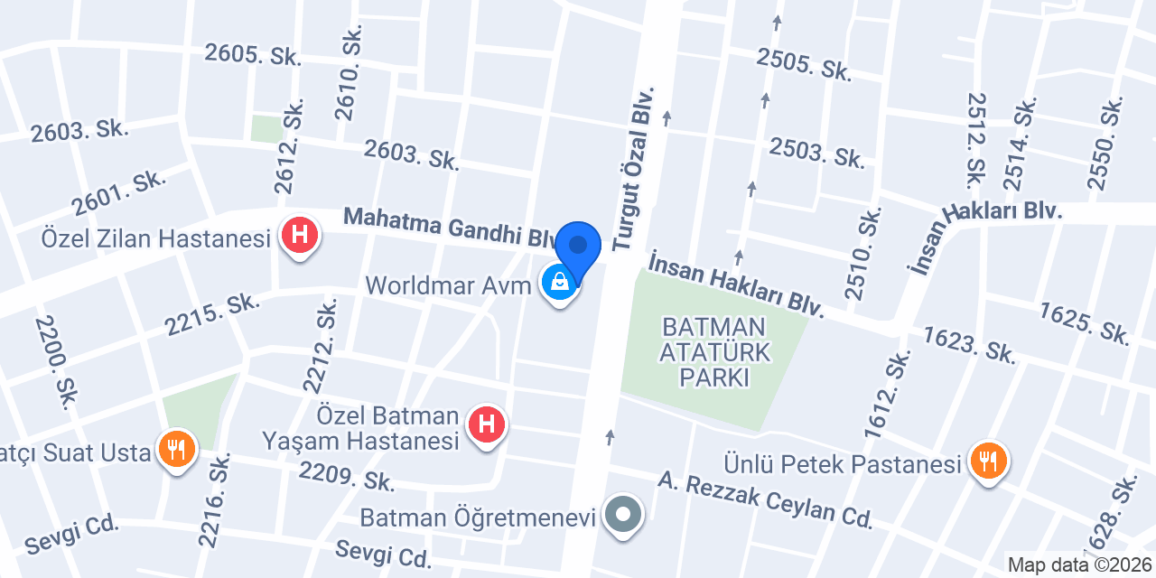 Batman Yüce Saat Worldmar Şubesi konumu
