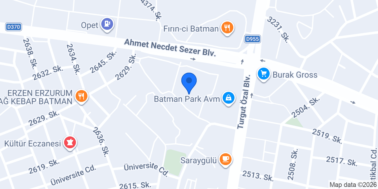 Batman Üniversitesi Merkez Kampüs konumu