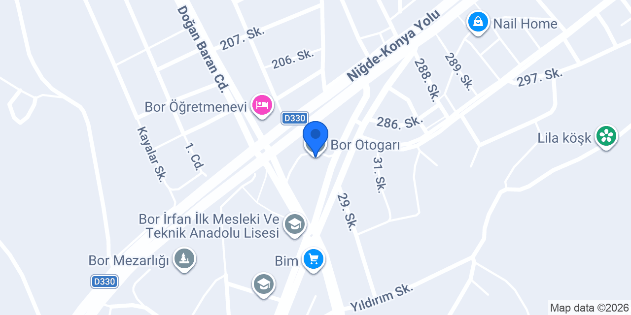 Bor Otogarı konumu