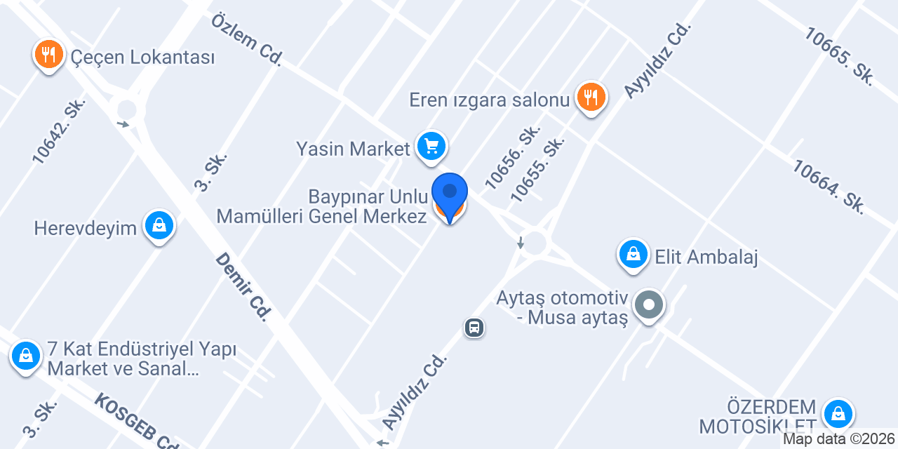 Baypınar Unlu Mamülleri Genel Merkez konumu