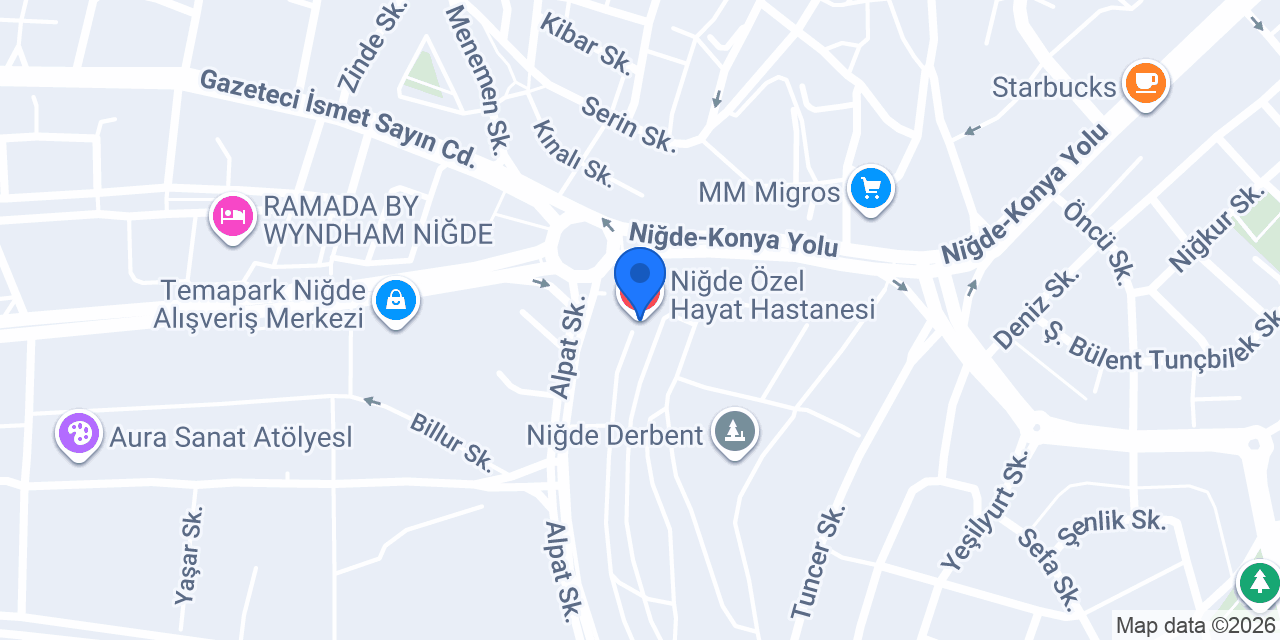 Niğde Özel Hayat Hastanesi konumu