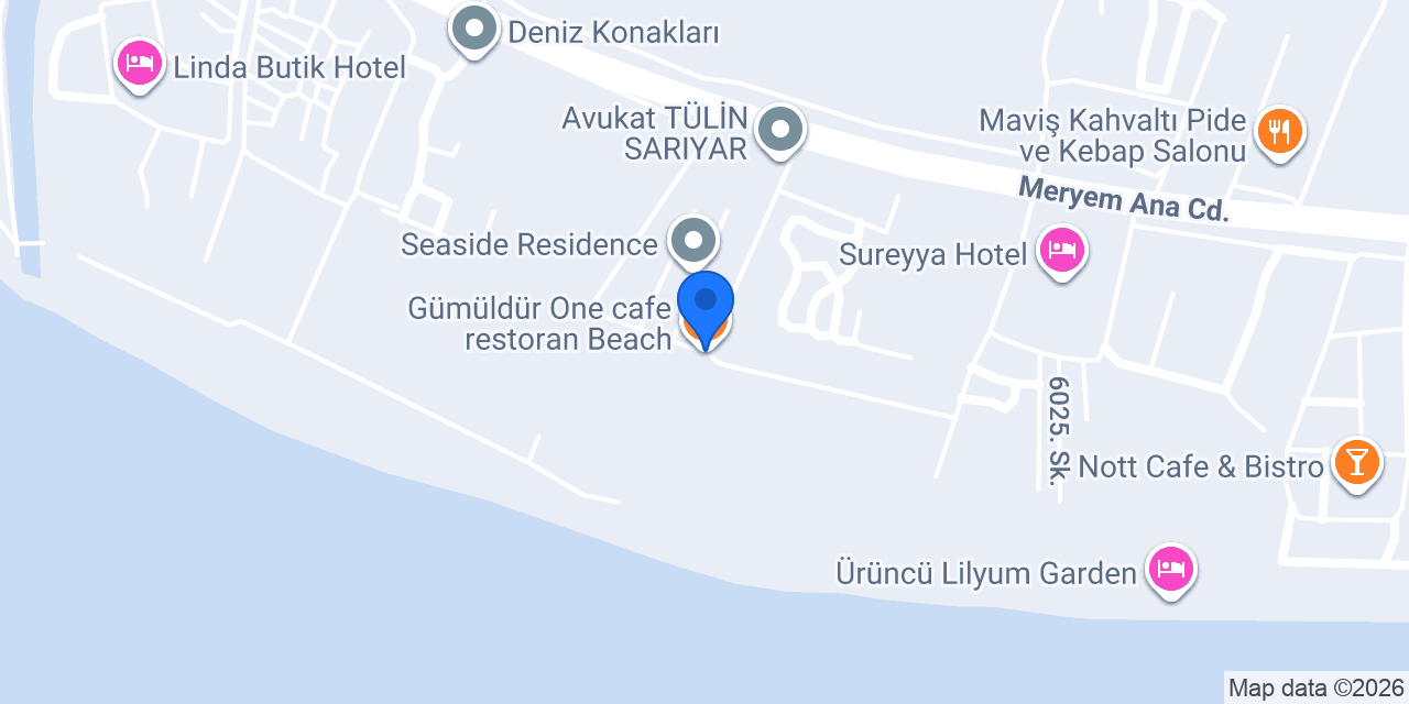 Gümüldür One cafe restoran Beach konumu