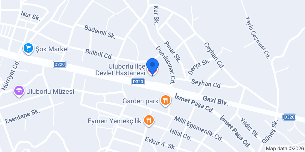 Uluborlu İlçe Devlet Hastanesi konumu
