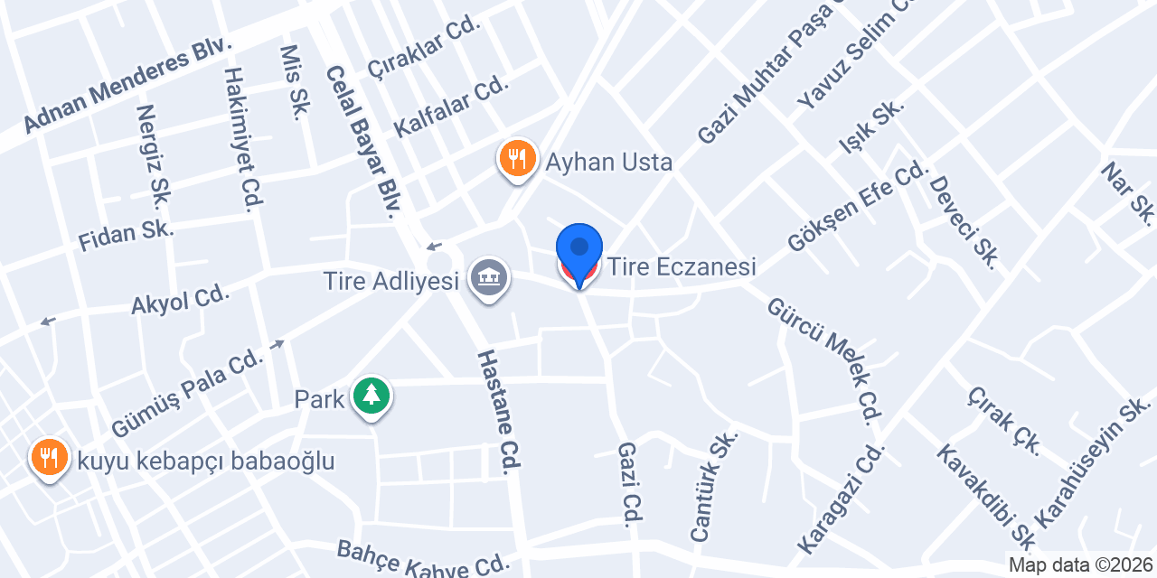 Tire Eczanesi konumu