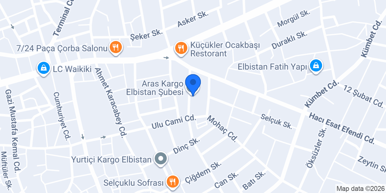 Aras Kargo Elbistan Şubesi konumu