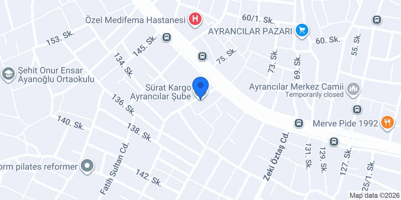 Sürat Kargo Ayrancılar Şube konumu