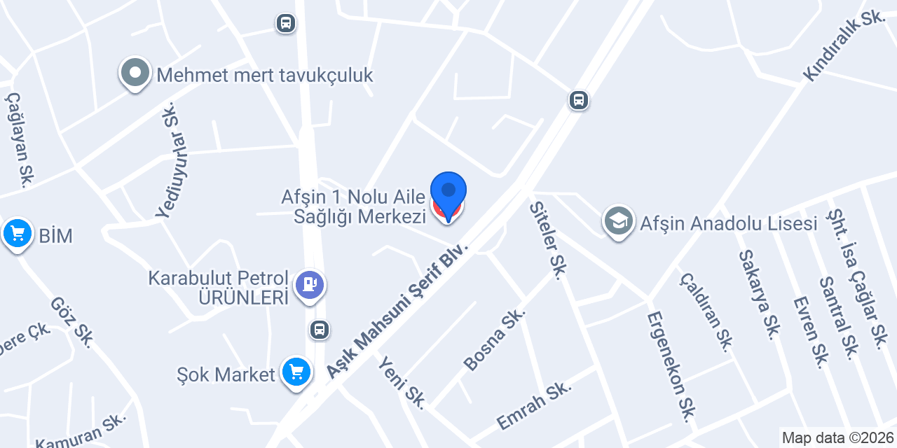 Afşin 1 Nolu Aile Sağlığı Merkezi konumu