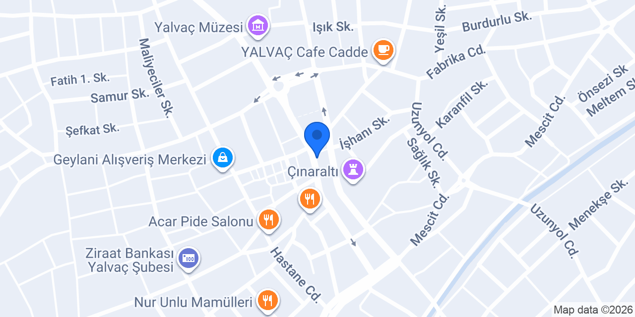 Yalvaç Gündüz Optik (YaguOptik) konumu