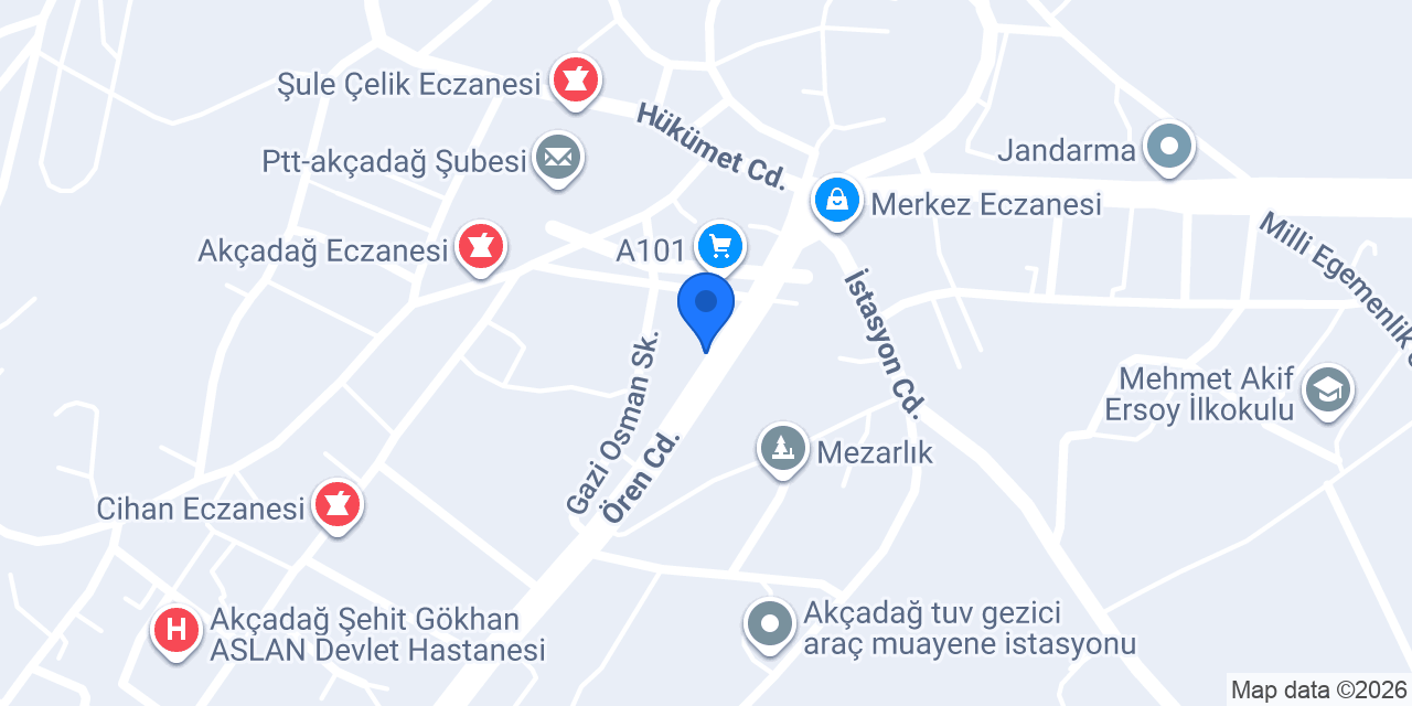 Akçadağ Yiğit oto lastik konumu