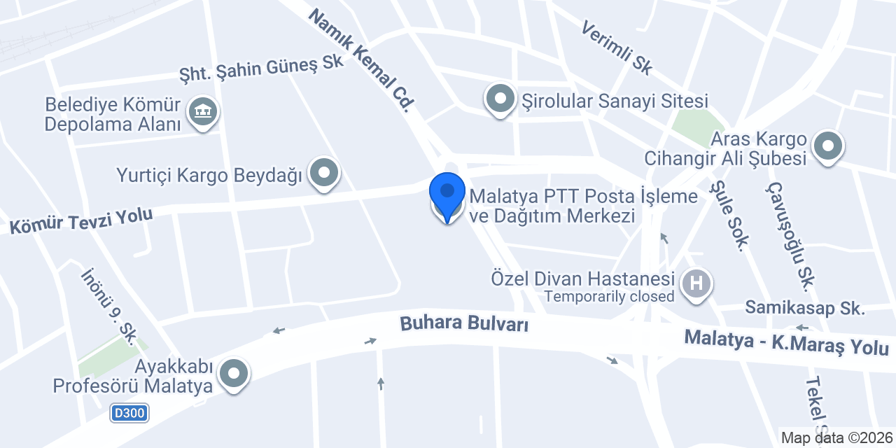 Malatya PTT Posta İşleme ve Dağıtım Merkezi konumu
