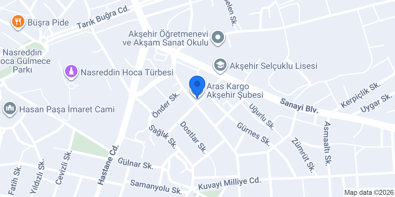 Aras Kargo Akşehir Şubesi konumu