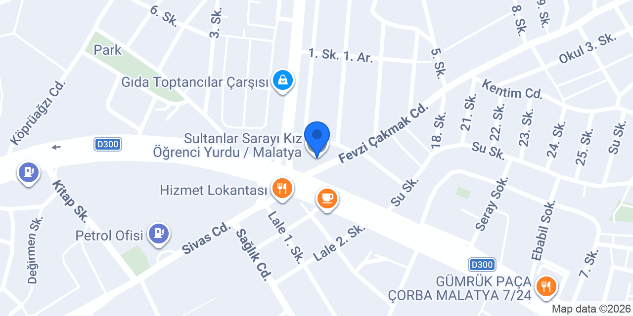 Sultanlar Sarayı Kız Öğrenci Yurdu / Malatya konumu