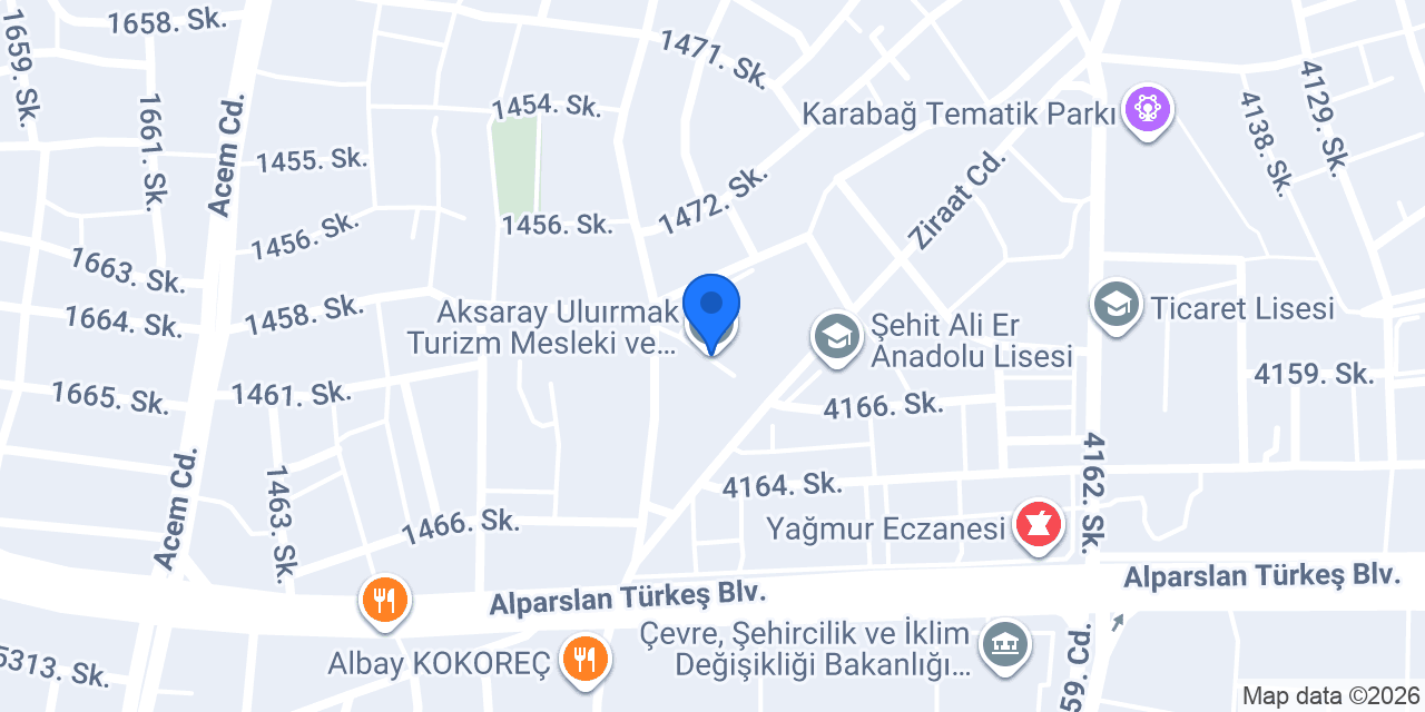 Aksaray Uluırmak Turizm Mesleki ve Teknik Anadolu Lisesi Uygulama Oteli konumu