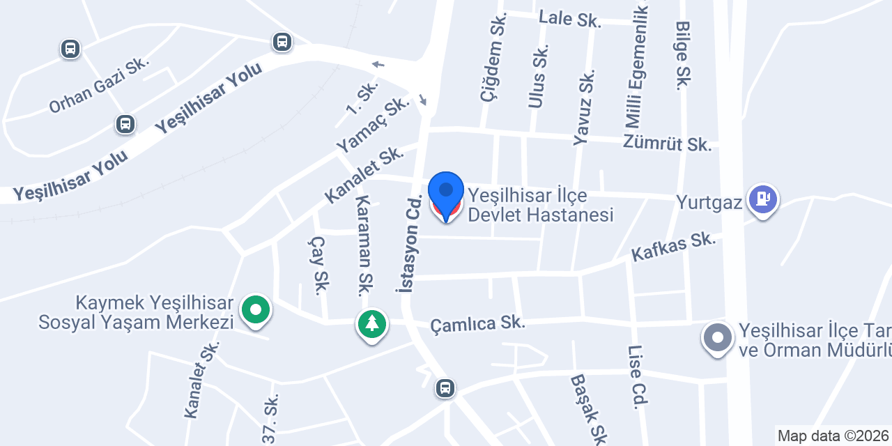 Yeşilhisar İlçe Devlet Hastanesi konumu