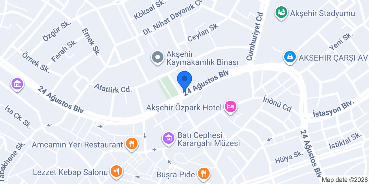 Akşehir Elitt Otel konumu