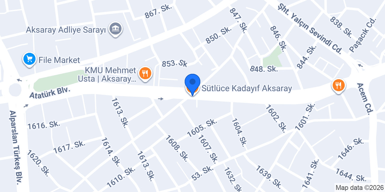 Sütlüce Kadayıf Aksaray konumu