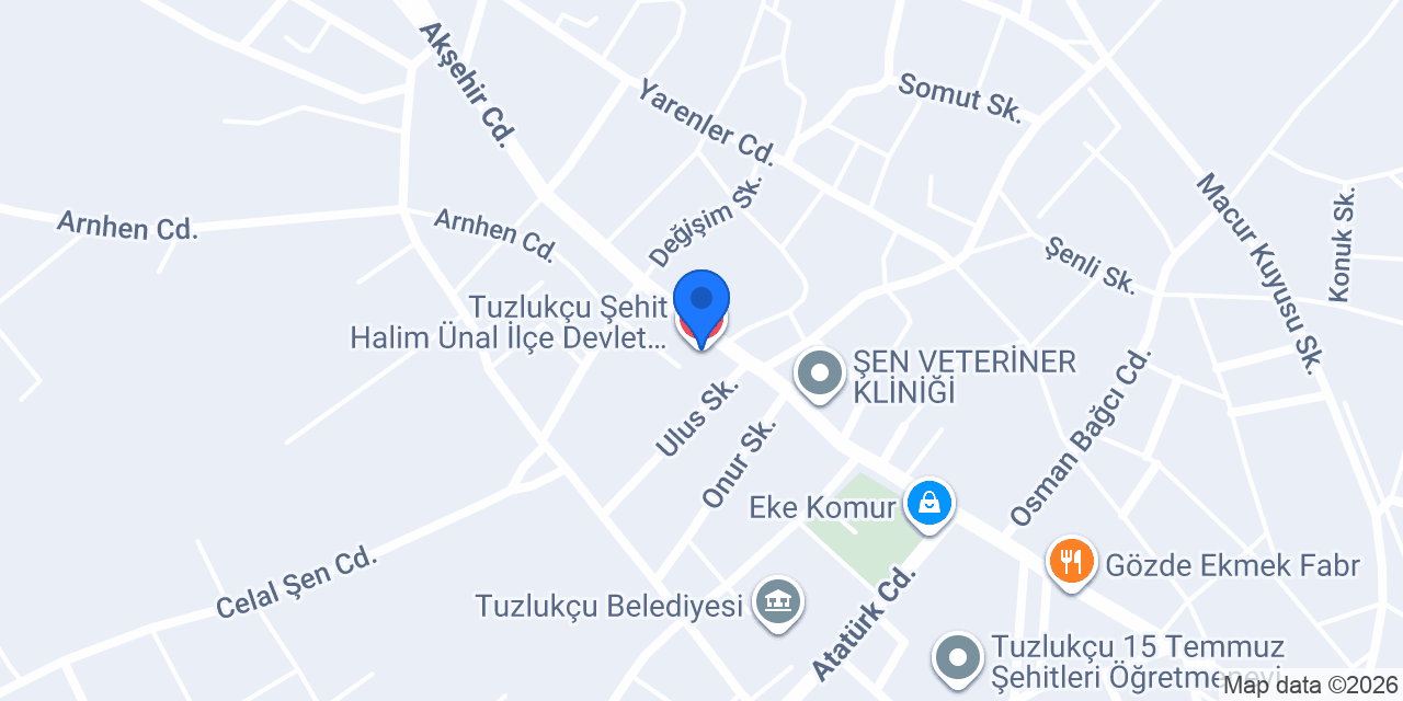 Tuzlukçu Şehit Halim Ünal İlçe Devlet Hastanesi konumu