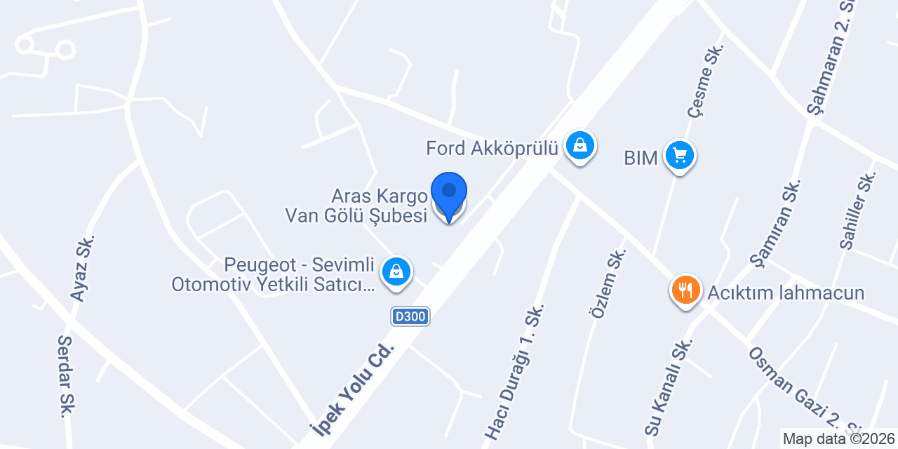 Aras Kargo Van Gölü Şubesi konumu