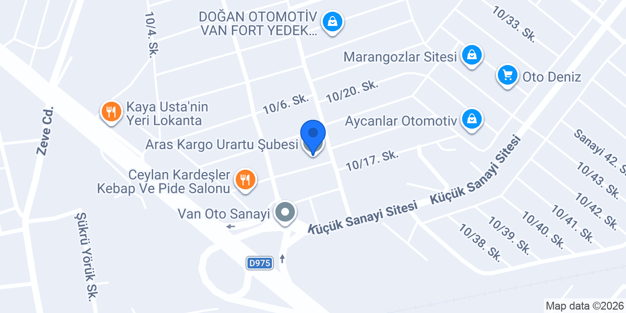 Aras Kargo Urartu Şubesi konumu