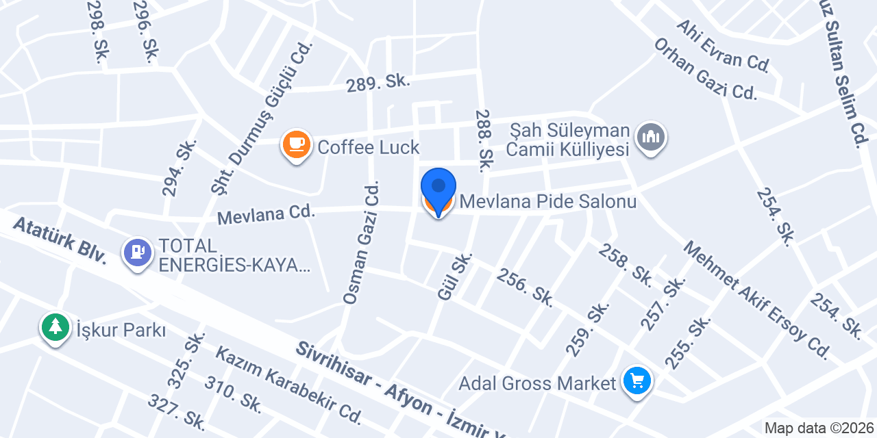 Mevlana Pide Salonu konumu