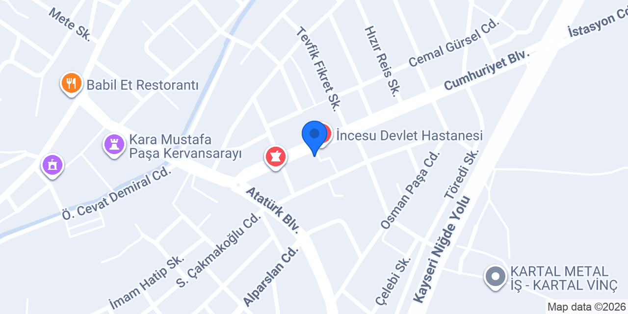 İncesu Entegre İlçe Hastanesi konumu